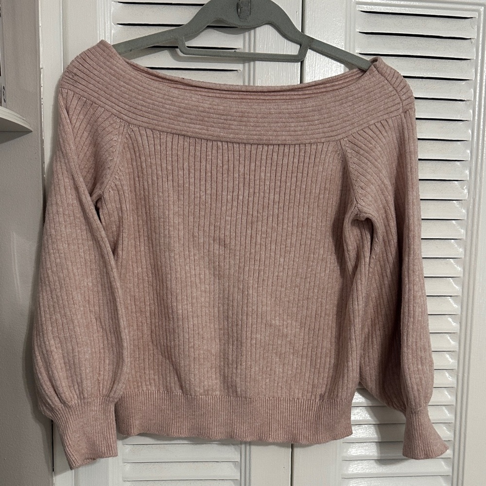 Moth Off-Shoulder Blush Sweater